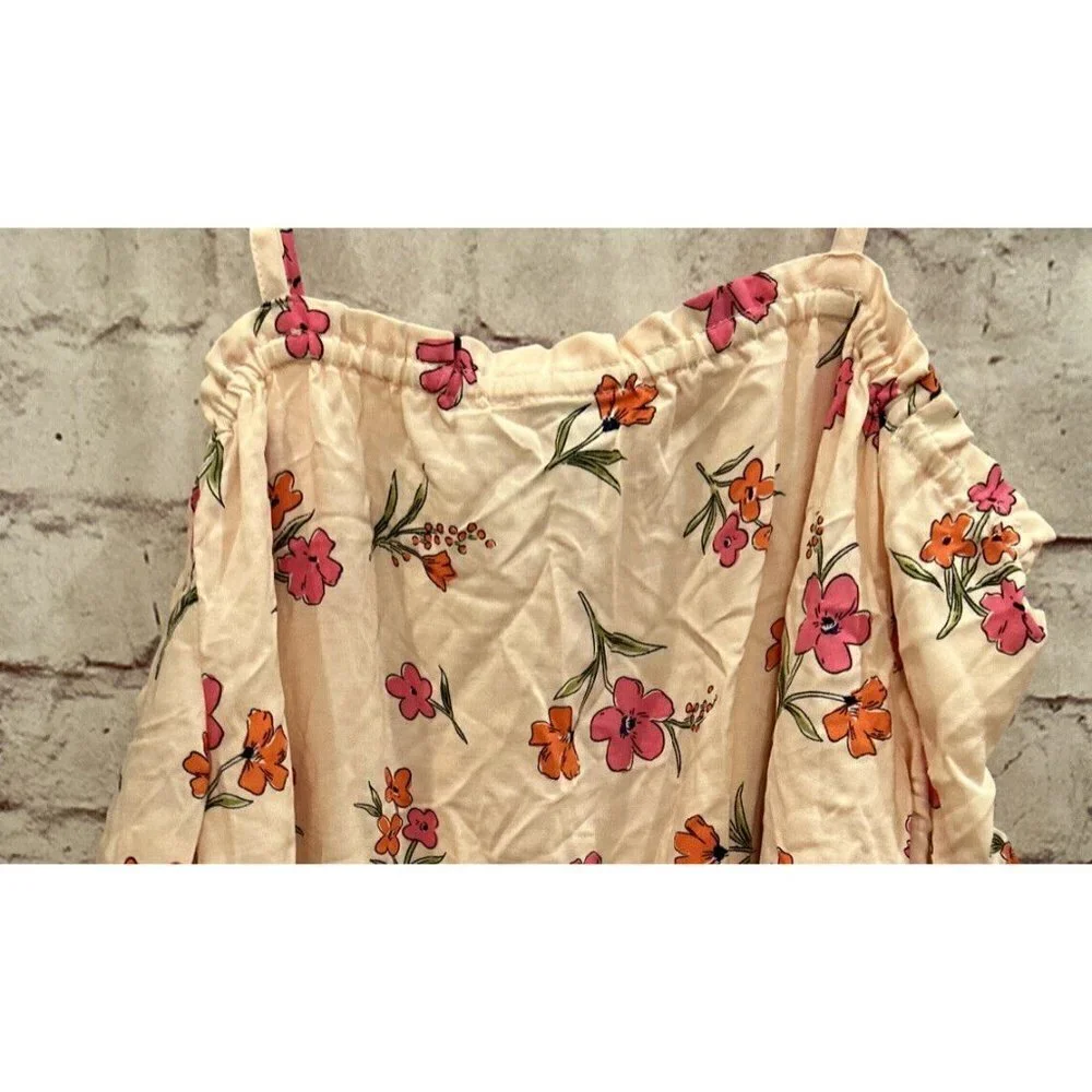 The CHILDRENS PLACE Girls Off The Shoulder Romper Peach Pink Floral  Size 16 NEW